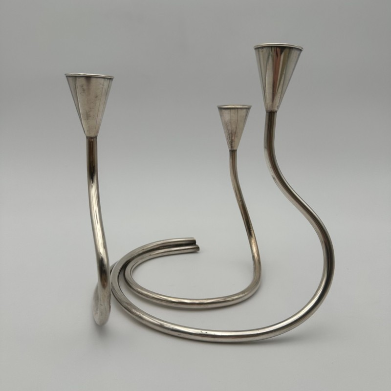 Silvered Metal Candle Holder 3 Candles, c.1970