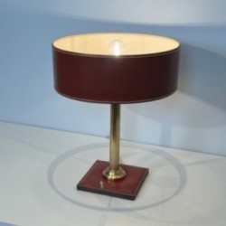 Desk Lamp Red Leather & Brass, Style Adnet, c.1970