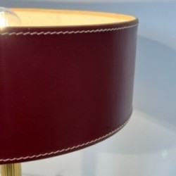 Desk Lamp Red Leather & Brass, Style Adnet, c.1970