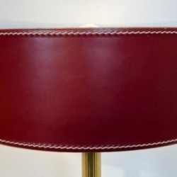 Desk Lamp Red Leather & Brass, Style Adnet, c.1970