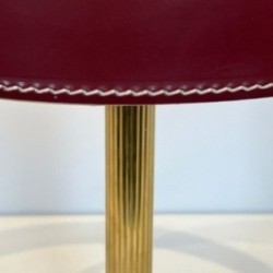 Lampe Bureau Cuir Rouge Laiton, Goût Adnet, Vers 1970