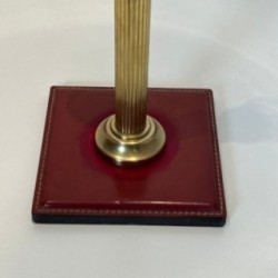 Desk Lamp Red Leather & Brass, Style Adnet, c.1970