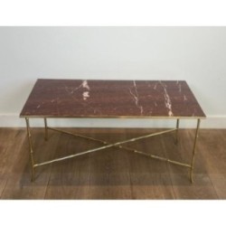 Table Basse Bronze Faux-Bambou Marbre Rouge, Baguès, c.1940