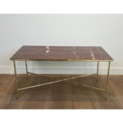 Bronze Faux-Bamboo Coffee Table Red Marble, Baguès, c.1940