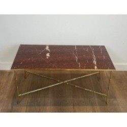 Bronze Faux-Bamboo Coffee Table Red Marble, Baguès, c.1940