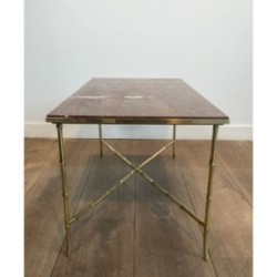 Table Basse Bronze Faux-Bambou Marbre Rouge, Baguès, c.1940