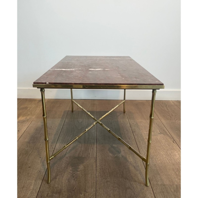 Bronze Faux-Bamboo Coffee Table Red Marble, Baguès, c.1940