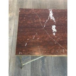Table Basse Bronze Faux-Bambou Marbre Rouge, Baguès, c.1940