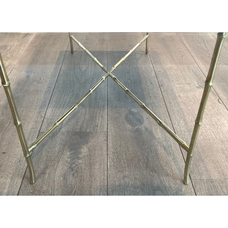 Table Basse Bronze Faux-Bambou Marbre Rouge, Baguès, c.1940