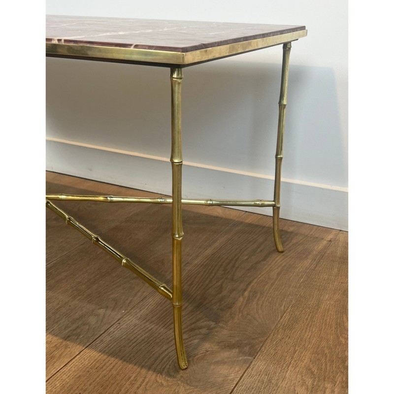 Table Basse Bronze Faux-Bambou Marbre Rouge, Baguès, c.1940