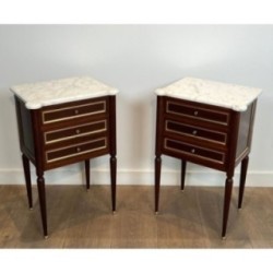 Pair End Tables Mahogany & Brass Marble, c.1940