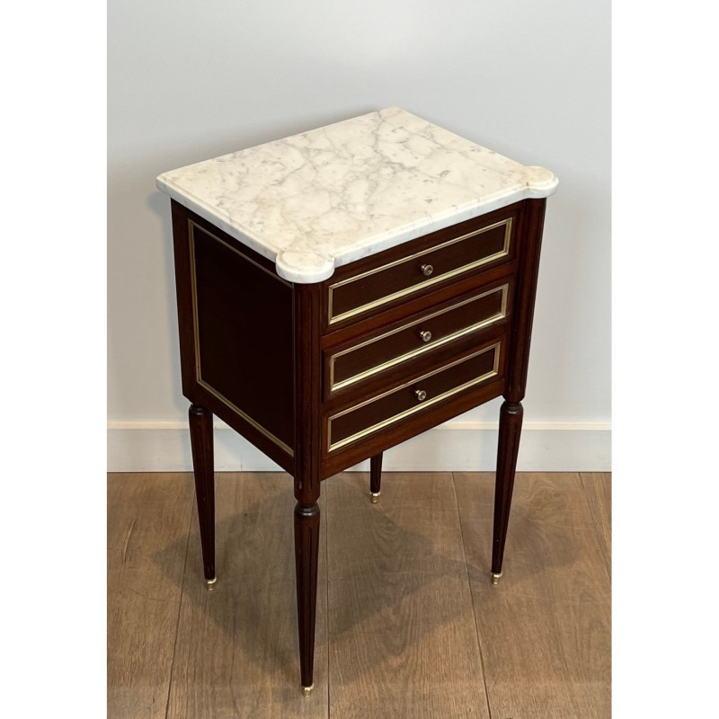 Pair End Tables Mahogany & Brass Marble, c.1940