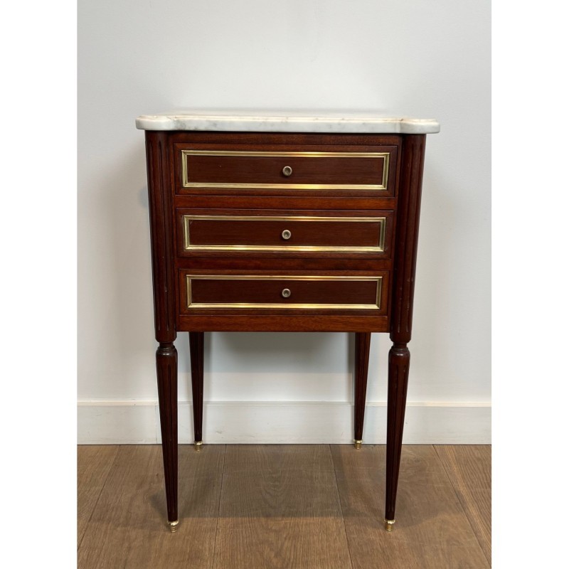 Pair End Tables Mahogany & Brass Marble, c.1940