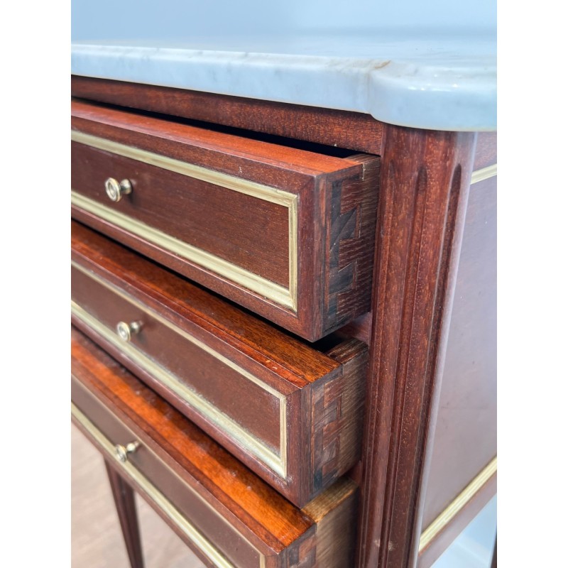 Pair End Tables Mahogany & Brass Marble, c.1940