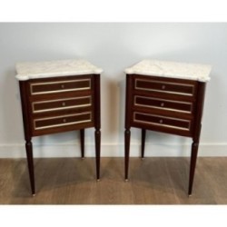 Pair End Tables Mahogany & Brass Marble, c.1940
