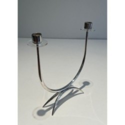 Design Candle Holder Silvered Metal & Plexiglass, c.1970