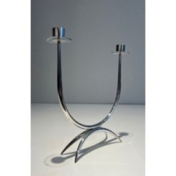 Design Candle Holder Silvered Metal & Plexiglass, c.1970