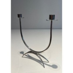 Bougeoir Design Métal Argenté Plexiglass, Vers 1970