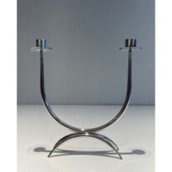 Design Candle Holder Silvered Metal & Plexiglass, c.1970