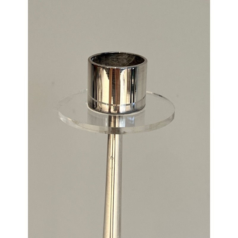 Design Candle Holder Silvered Metal & Plexiglass, c.1970