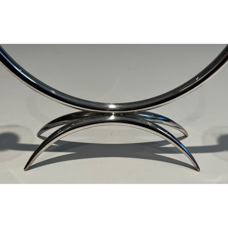Bougeoir Design Métal Argenté Plexiglass, Vers 1970