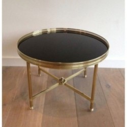 Table Basse Ronde Laiton Verre Noir, Maison Jansen, c.1940