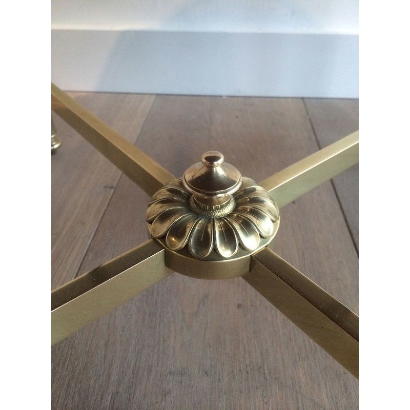 Round Brass Coffee Table Black Glass, Maison Jansen, c.1940