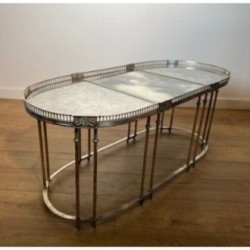 Table Basse Néoclassique Métal Argenté Miroirs, Vers 1940