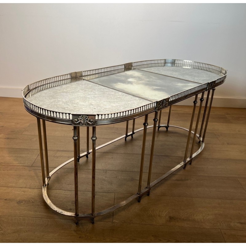 Neoclassical Coffee Table Silvered Metal & Mirrors, c.1940