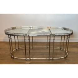 Table Basse Néoclassique Métal Argenté Miroirs, Vers 1940