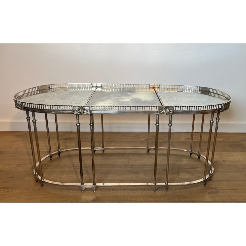 Neoclassical Coffee Table Silvered Metal & Mirrors, c.1940