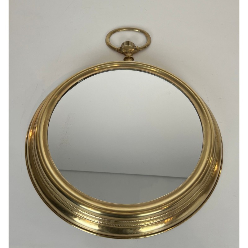 Large Brass Pocket Watch Mirror, c.1970