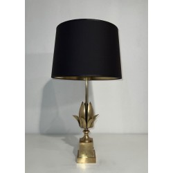 Flower Brass Table Lamp in the Style of Maison Charles, circa 1970