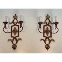 Pair Wrought Iron Sconces Acanthus Gilt, c.1940