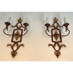Paire Appliques Fer Forgé Acanthes Dorées, Vers 1940