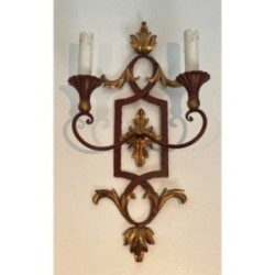 Pair Wrought Iron Sconces Acanthus Gilt, c.1940