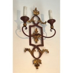 Pair Wrought Iron Sconces Acanthus Gilt, c.1940