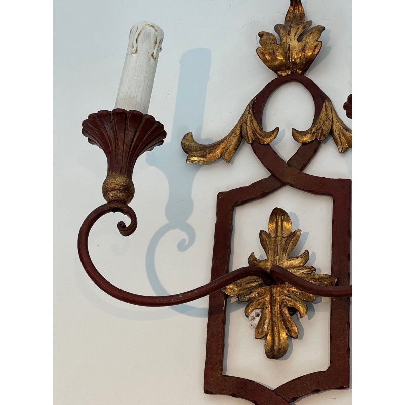 Paire Appliques Fer Forgé Acanthes Dorées, Vers 1940