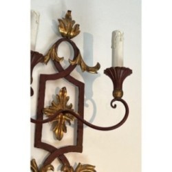 Paire Appliques Fer Forgé Acanthes Dorées, Vers 1940