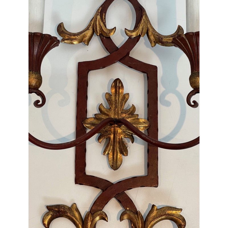 Paire Appliques Fer Forgé Acanthes Dorées, Vers 1940