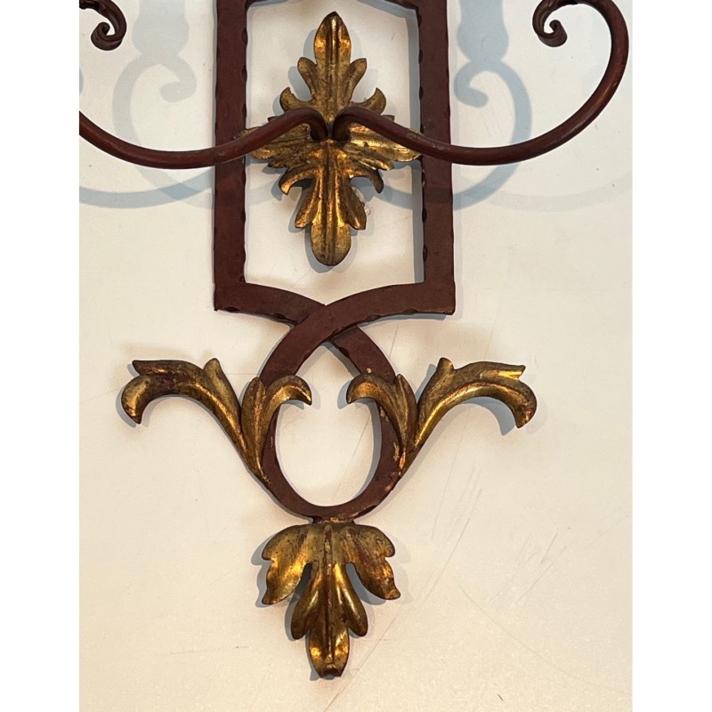 Paire Appliques Fer Forgé Acanthes Dorées, Vers 1940