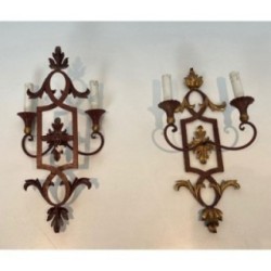 Paire Appliques Fer Forgé Acanthes Dorées, Vers 1940