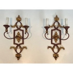 Paire Appliques Fer Forgé Acanthes Dorées, Vers 1940