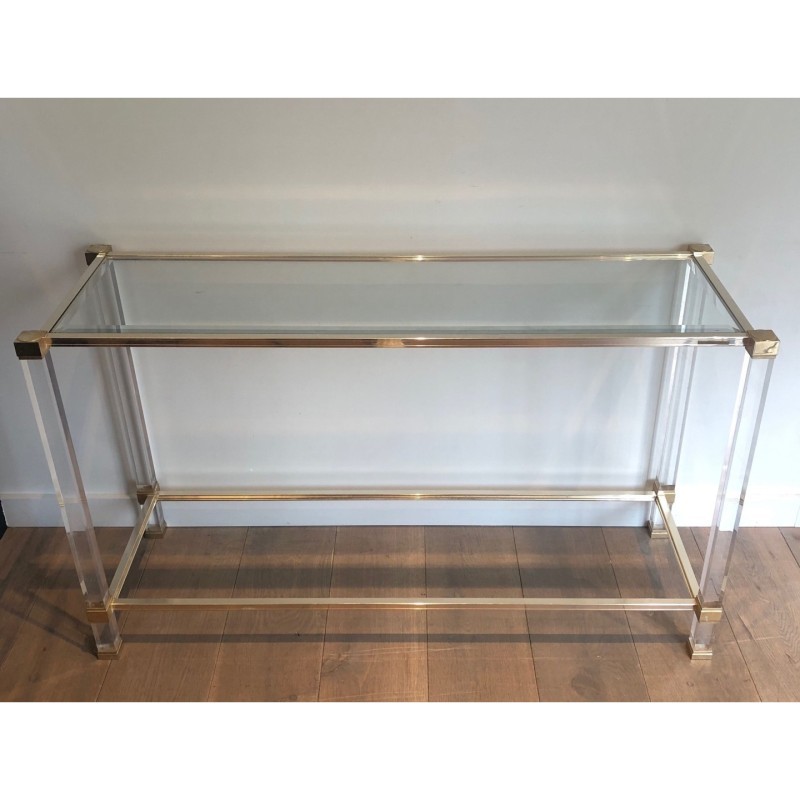 Plexiglass & Gilt Metal Console, Pierre Vandel, c.1970