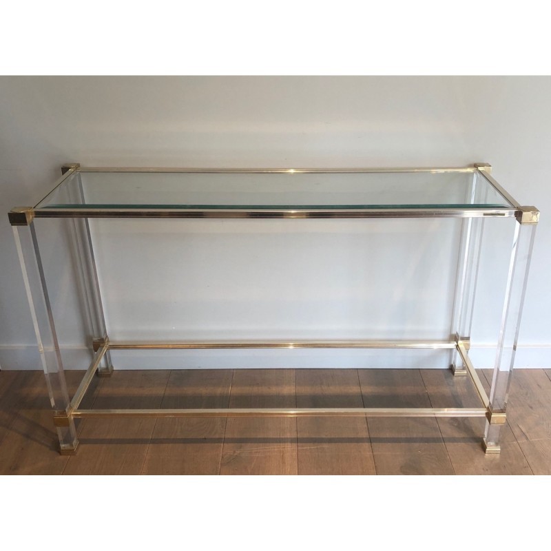 Plexiglass & Gilt Metal Console, Pierre Vandel, c.1970