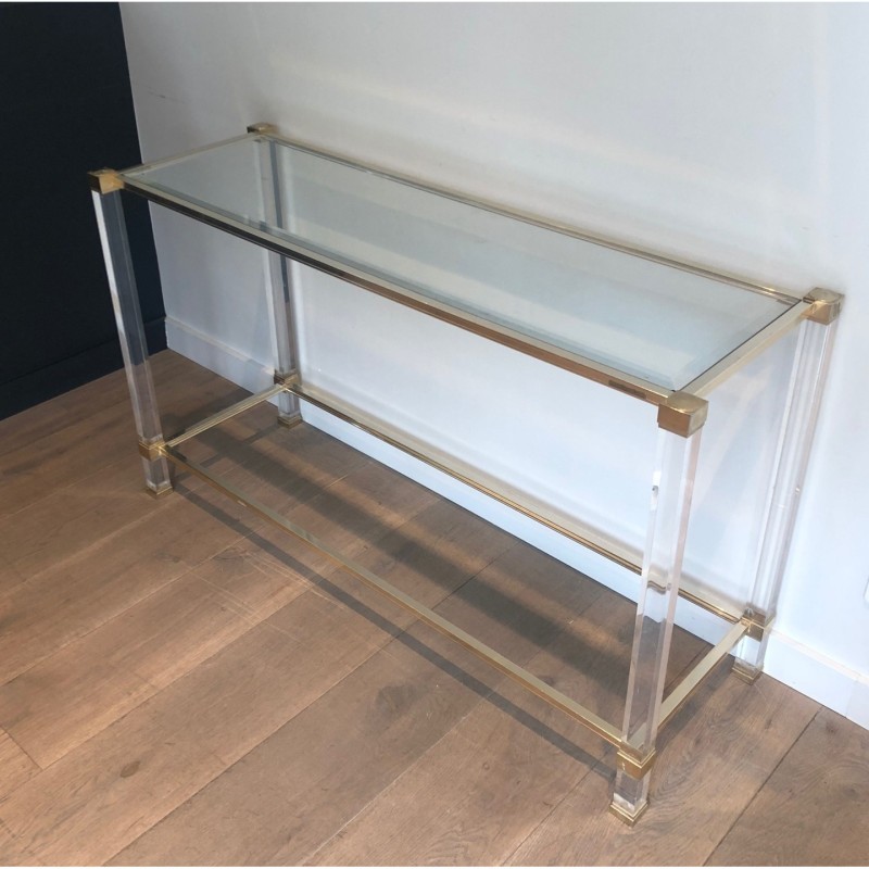 Plexiglass & Gilt Metal Console, Pierre Vandel, c.1970
