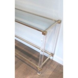 Plexiglass & Gilt Metal Console, Pierre Vandel, c.1970