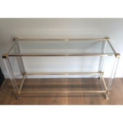 Plexiglass & Gilt Metal Console, Pierre Vandel, c.1970