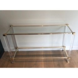 Plexiglass & Gilt Metal Console, Pierre Vandel, c.1970