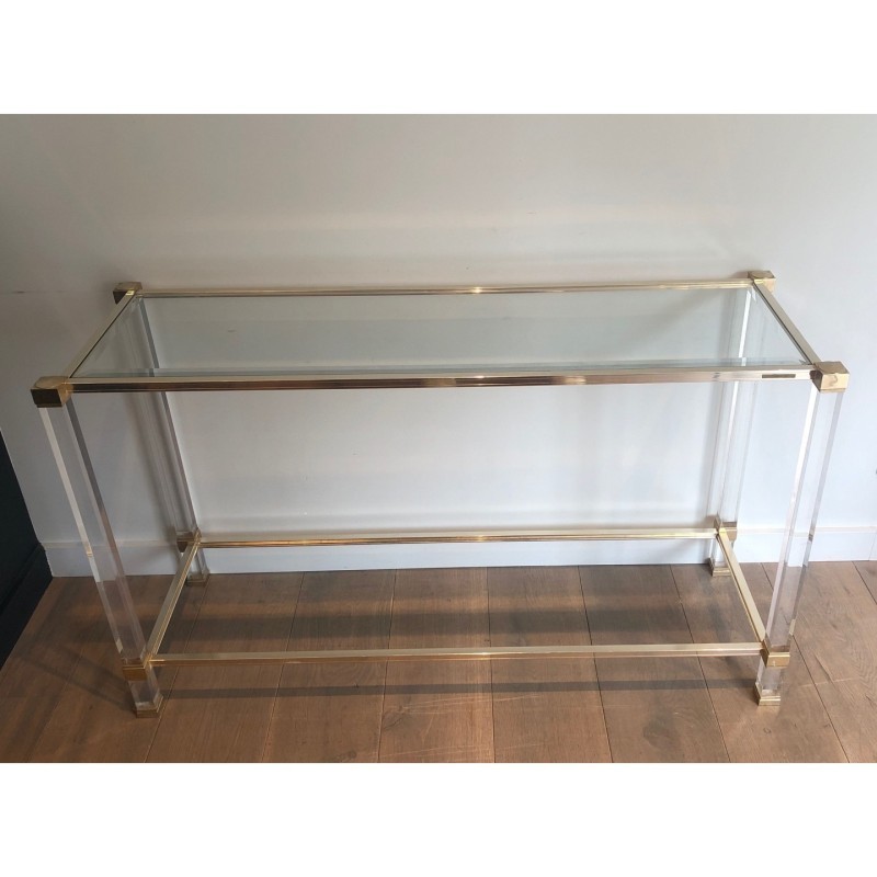 Plexiglass & Gilt Metal Console, Pierre Vandel, c.1970